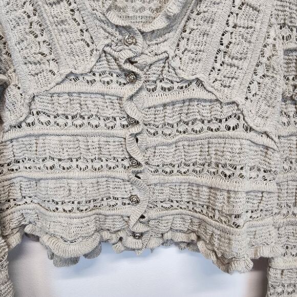 Free People Wild Roses Cardigan Size M Gray Ruffle Long Sleeve Cottage Festival - Picture 4 of 11